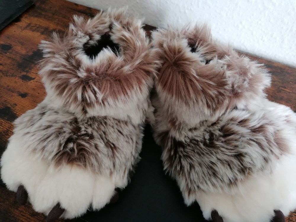 John Lewis Boy Toddler Slippers Size 9 Fury Bear Paws With Claws Strip Fasten - Picture 9 of 10